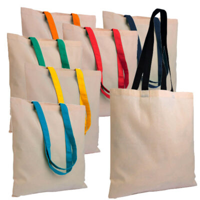 Shopper in cotone con manici colorati